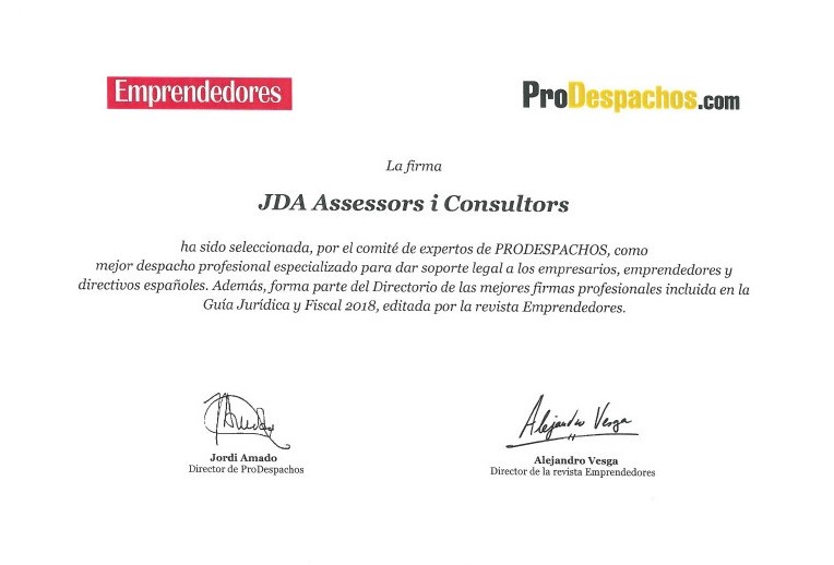 JDA/SFAI galardonado como mejor despacho profesional para emprendedores