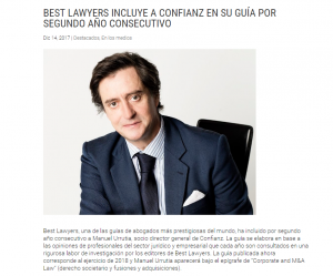 Nuestro socio Confianz en la lista Best Lawyers por segundo año