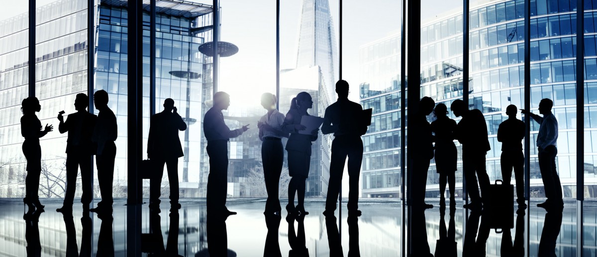 Silhouettes Of Multi-Ethnic Group Of Business People Working Tog